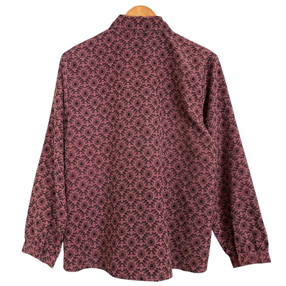 Vintage Blouse Patterned Women Long Sleeves Unique Print Collared Elaborate Top - Picture 2 of 10